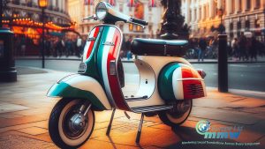 scooter con i colori dell'italia parcheggiato in una strada di londra